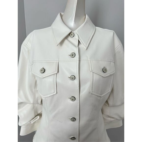 Cinq A Sept Button Front Tailored Fit Vegan Leather Canyon Jacket Ivory Sz 4 $49 - Picture 13 of 15
